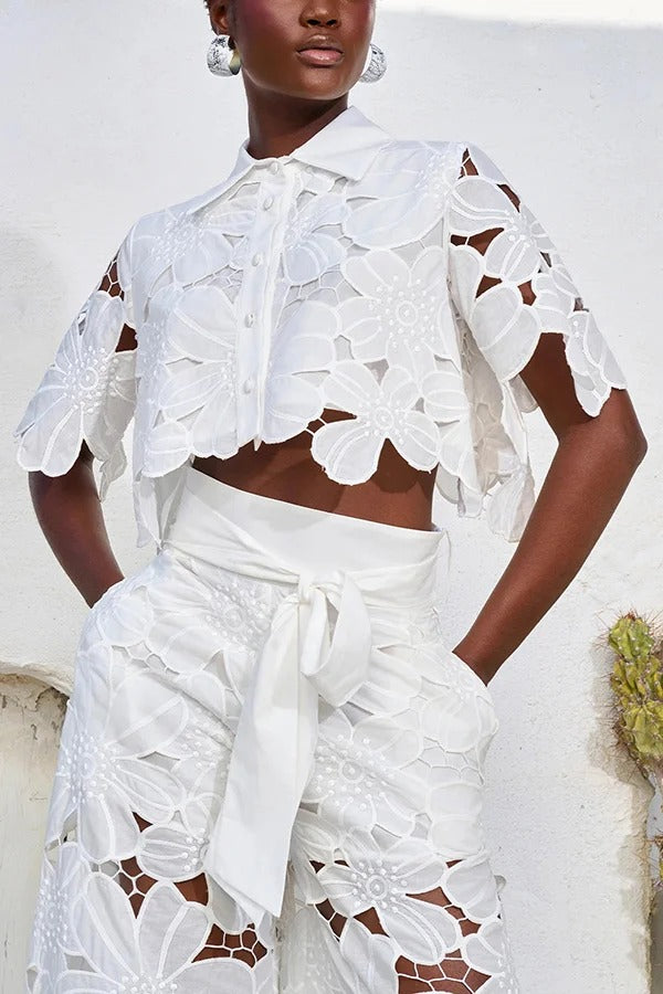 THE REDEFINING | CROPPED SHIRT AND BELT POCKETED WIDE LEG PANTS SET