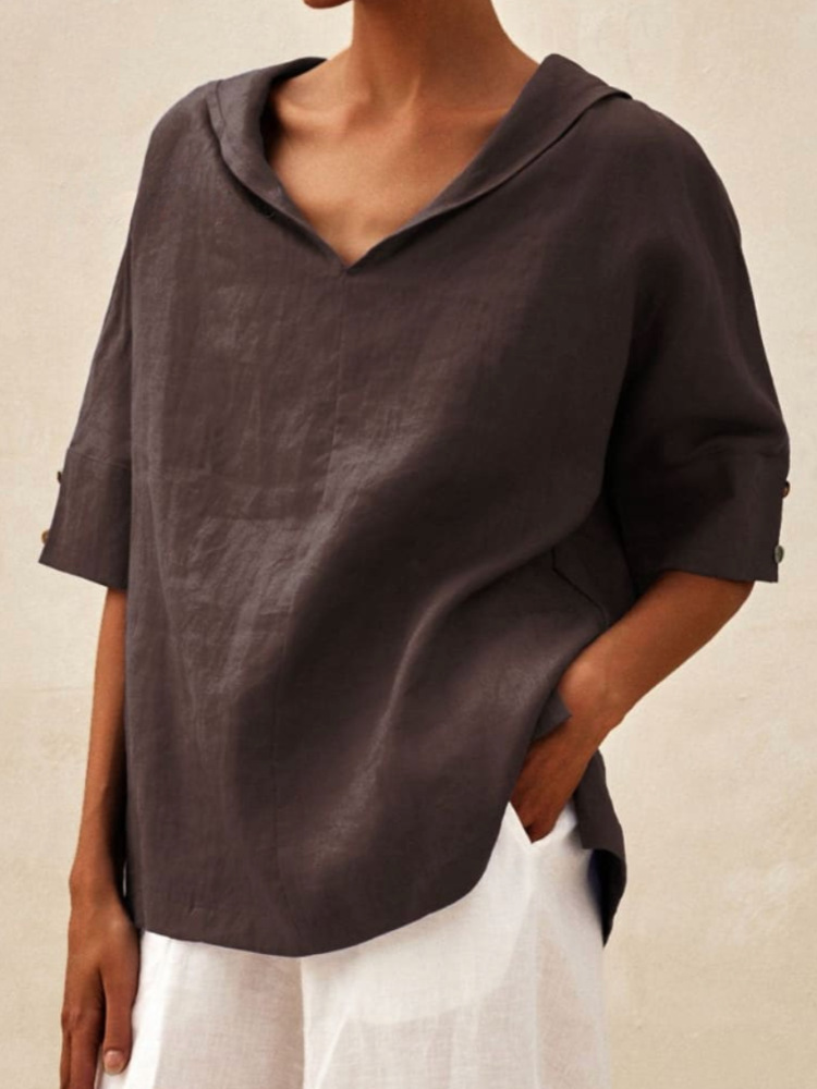 THE LUNARA | CASUAL LINEN V-NECK BLOUSE