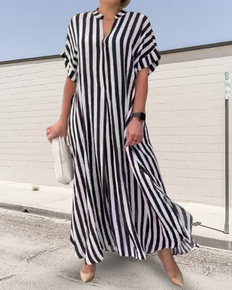 SIENA | STRIPED V-NECK SHIRT DRESS