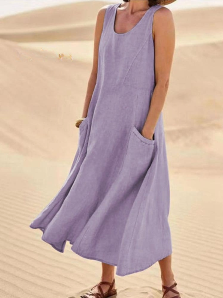 THE SUNMARÉ | LINEN COTTON SLEEVELESS MAXI DRESS