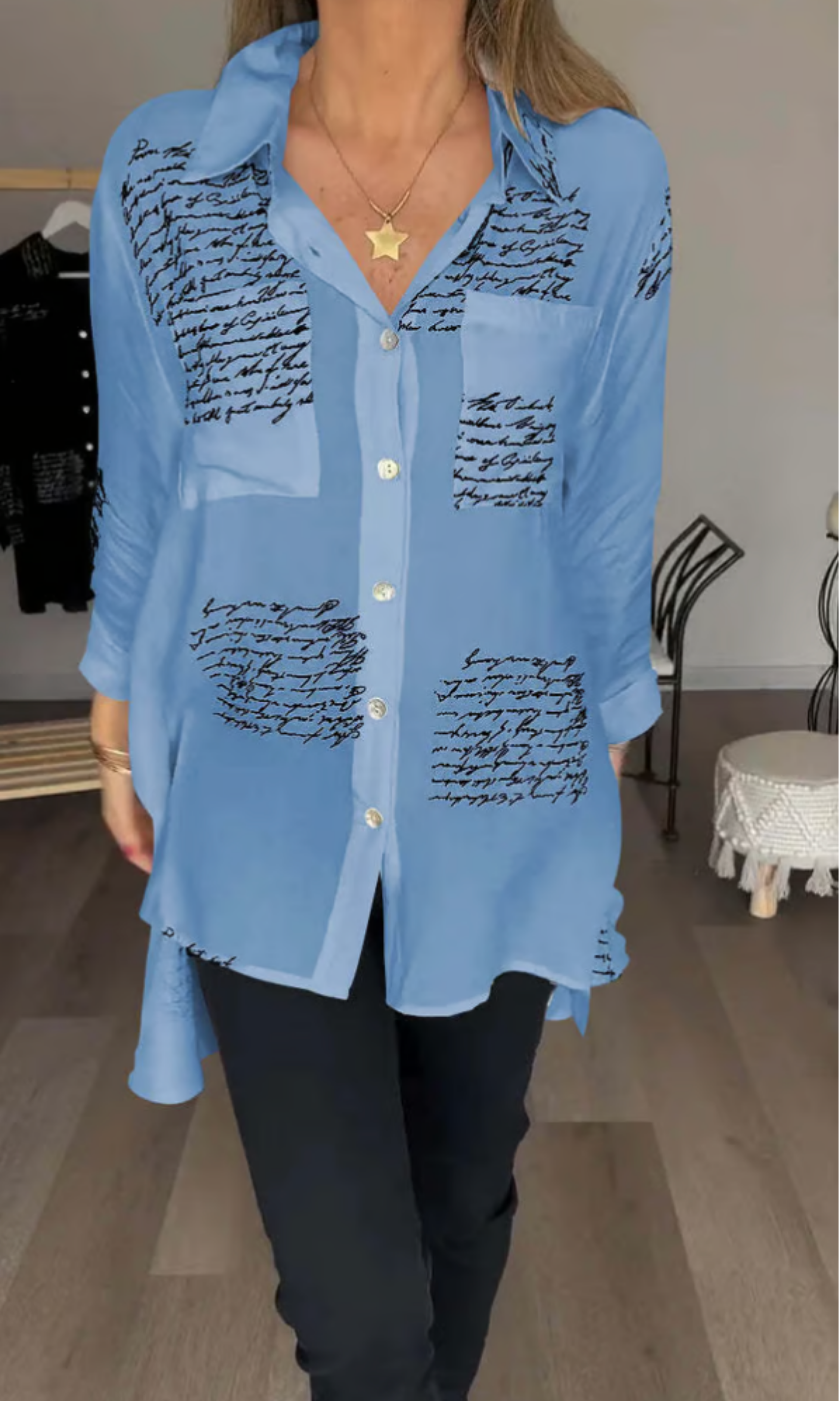 THE MAIKA | LETTER PRINT LAPEL SHIRT