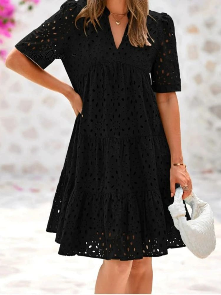 THE AMARIEL | CUTOUT EMBROIDERED COTTON DRESS