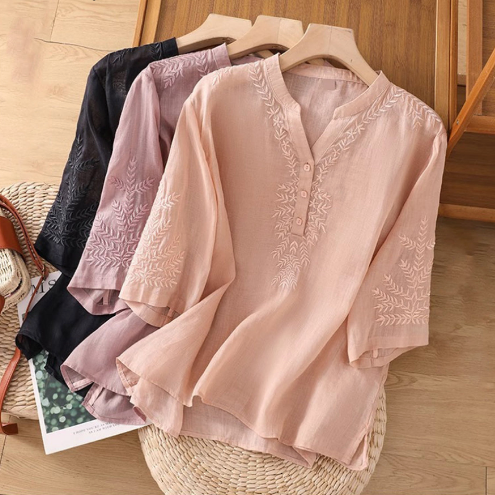THE MAIREN | EMBROIDERED LINEN BLOUSE