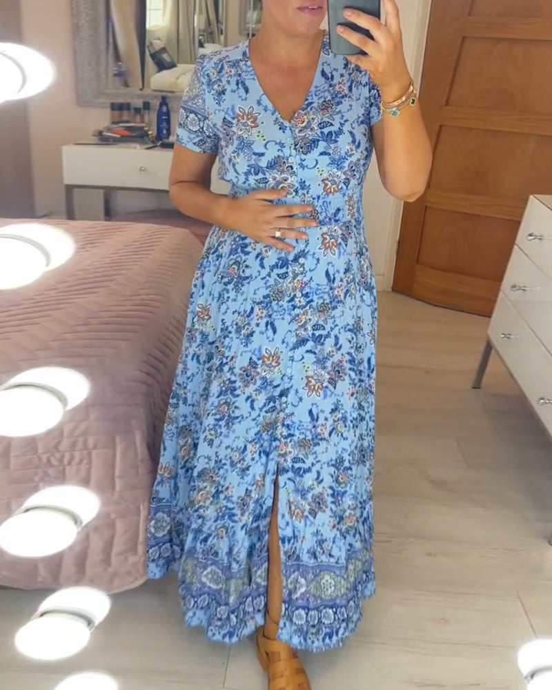 THE WIBIA | FLORAL V-NECK FLOW DRESS