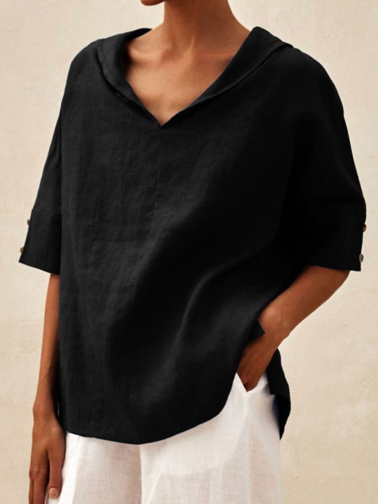 THE LUNARA | CASUAL LINEN V-NECK BLOUSE
