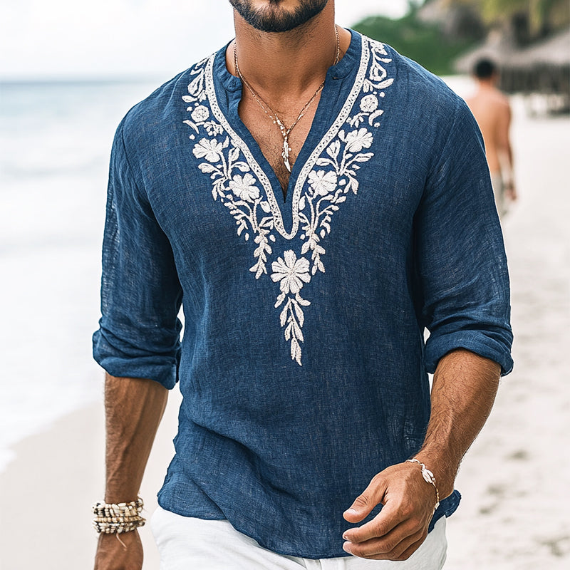 THE RENAUD | VINTAGE EMBROIDERED HENLEY SHIRT