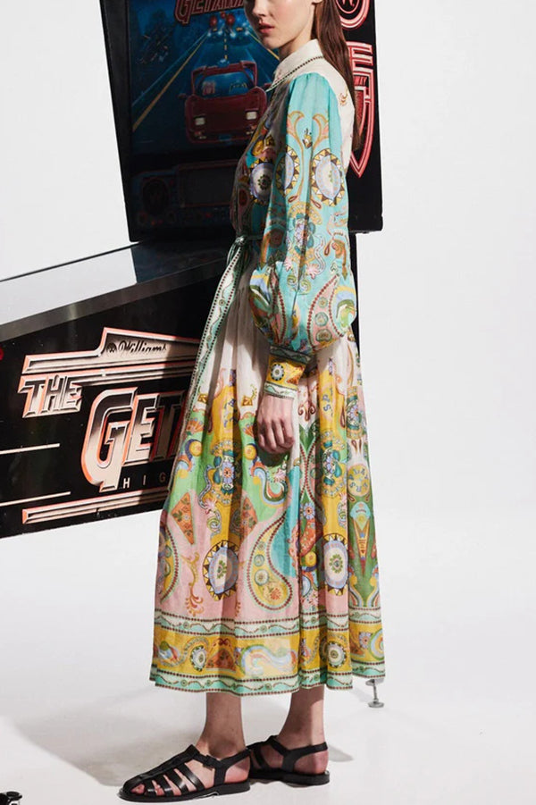 THE ELLEN | BALLOON SLEEVE BELT SHIRT MIDI DRESS