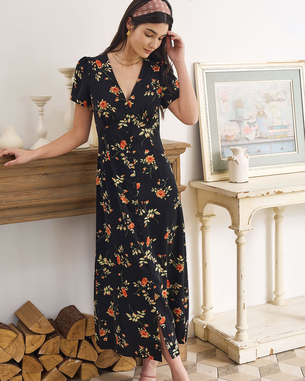THE LILITH | FLORAL V-NECK MAXI DRESS