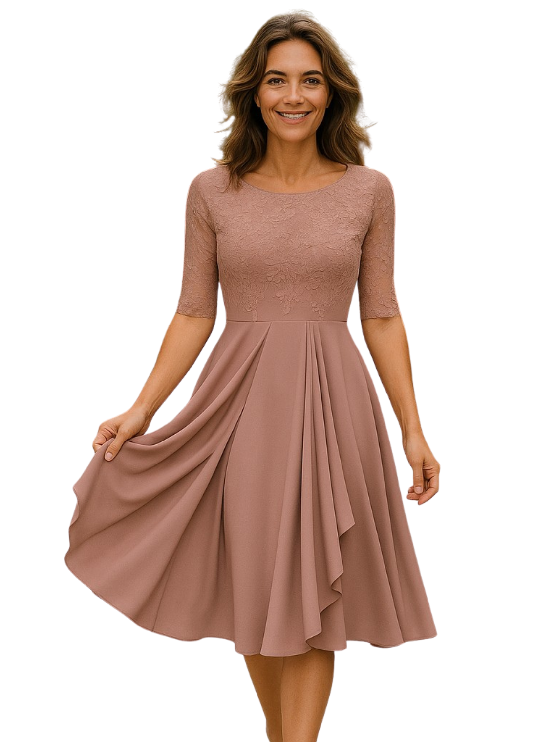 THE MARTYNA | LACE-SLEEVE ELEGANT MIDI DRESS