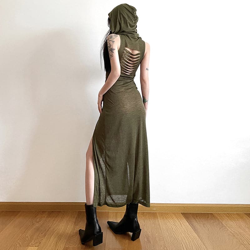 THE NAVAELA | CUTOUT HOODED MAXI DRESS