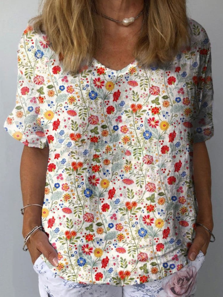 THE LORETTA | FLORAL ART PRINT LINEN SHIRT