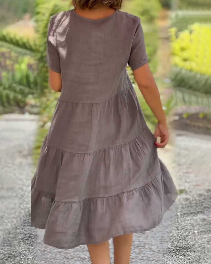 THE LIVANA | V-NECK COTTON-LINEN DRESS