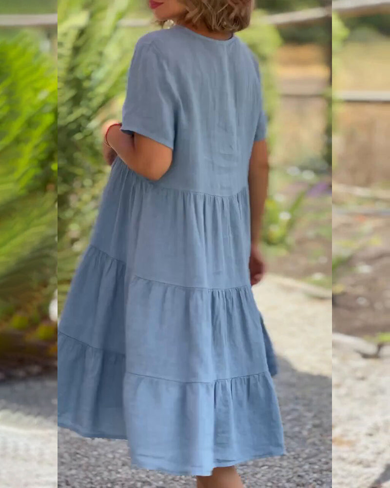 THE LIVANA | V-NECK COTTON-LINEN DRESS