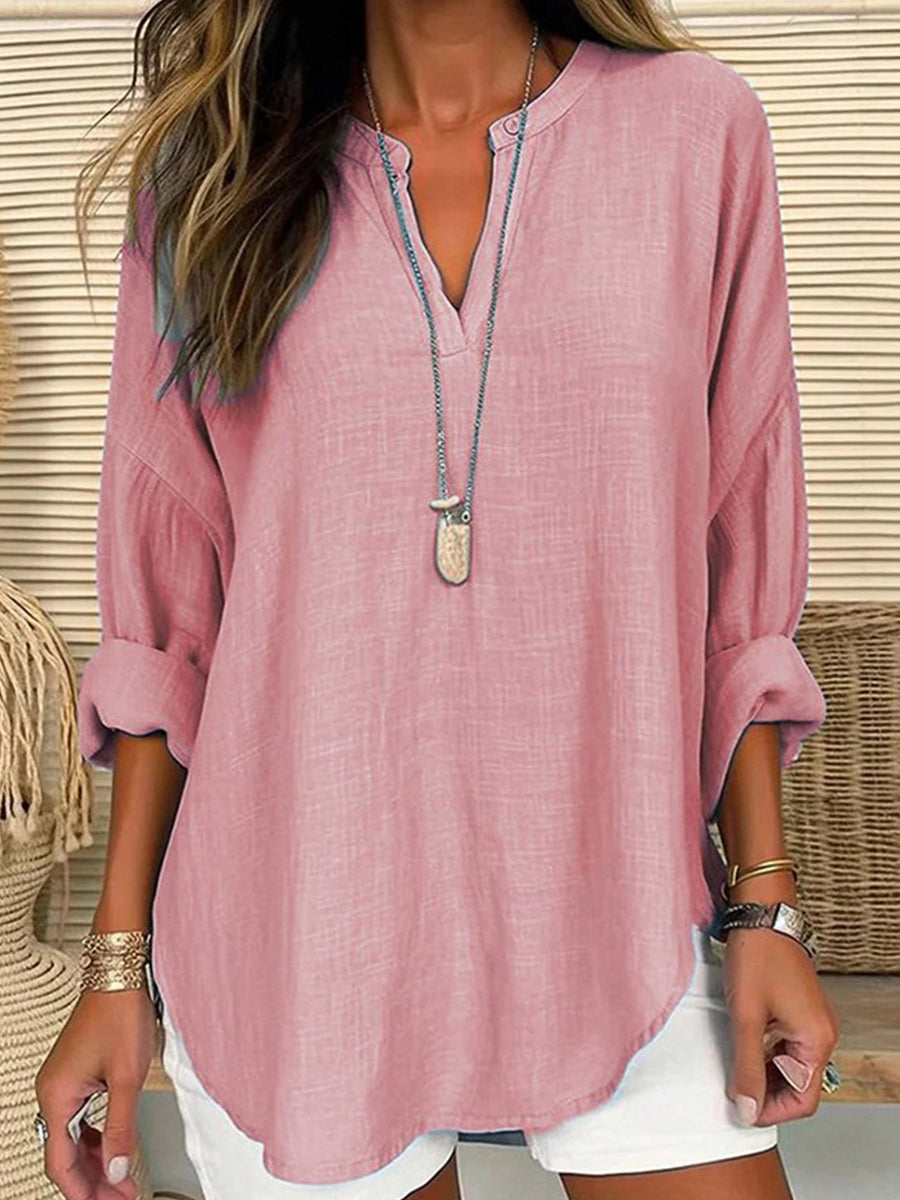 THE ARDEN | COTTON-LINEN V-NECK SHIRT