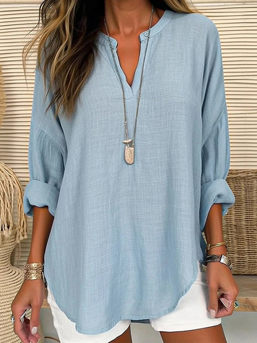 THE ARDEN | COTTON-LINEN V-NECK SHIRT