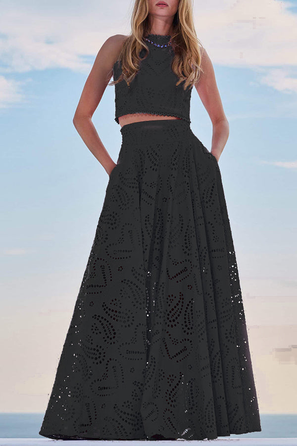 THE AURELIA | LACE CUTOUT SLIT MAXI SKIRT SET