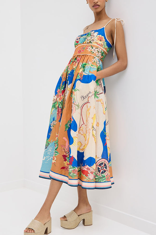 THE JANE | LACE-UP SUSPENDER POCKETS CASUAL MIDI DRESS