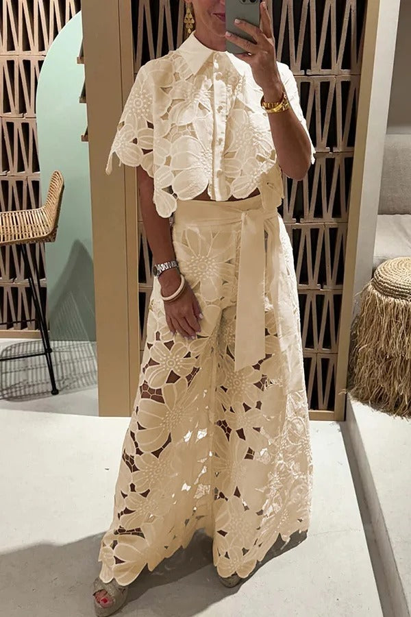 THE REDEFINING | CROPPED SHIRT AND BELT POCKETED WIDE LEG PANTS SET