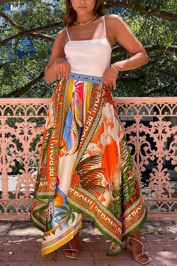 THE KRISTA | SATIN ELASTIC WAIST IRREGULAR HEM MAXI SKIRT