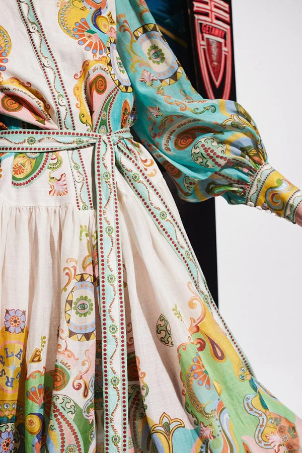 THE ELLEN | BALLOON SLEEVE BELT SHIRT MIDI DRESS
