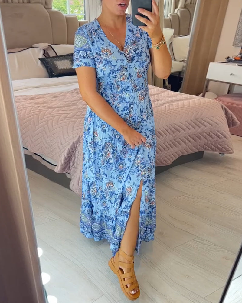 THE WIBIA | FLORAL V-NECK FLOW DRESS