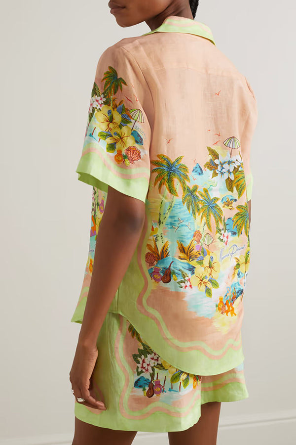 THE LILY | LINEN BLOUSE AND ELASTIC WAIST POCKETED SHORTS SET