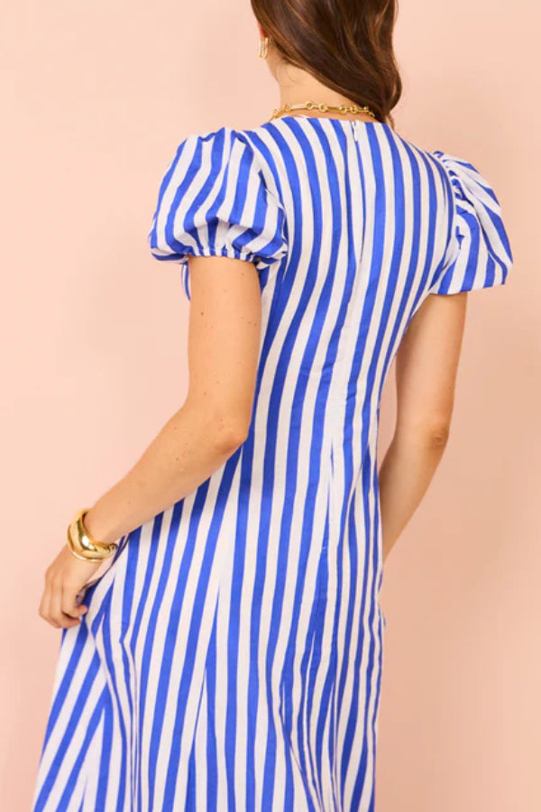 THE ALISON | PUFF SLEEVE POCKETED WAVY MAXI DRESS