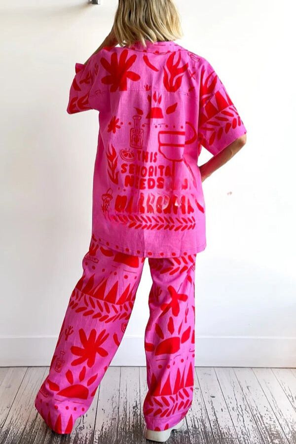 THE KAREN | PRINTED POCKET SHIRT AND ELASTIC WAIST PANTS SET