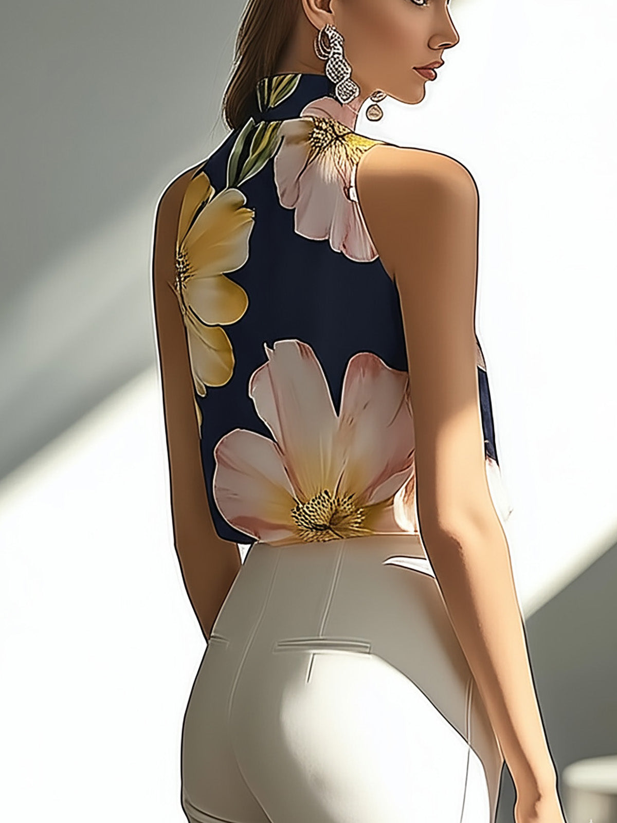 THE MIDNIGHT BLOOM | SATIN FLORAL SLEEVELESS TOP