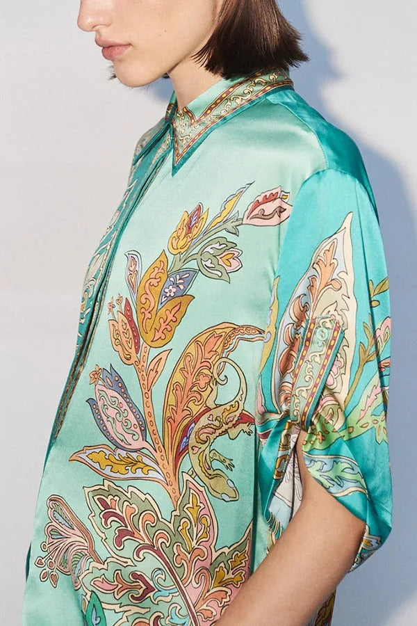 THE ANAIS | SATIN SHORT SLEEVE BUTTON OVERSIZED BLOUSE
