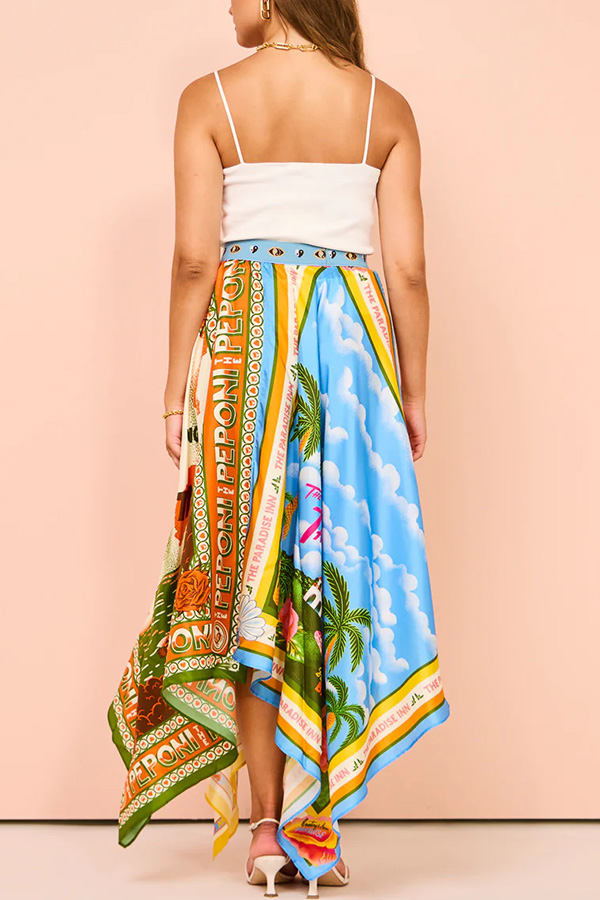 THE KRISTA | SATIN ELASTIC WAIST IRREGULAR HEM MAXI SKIRT