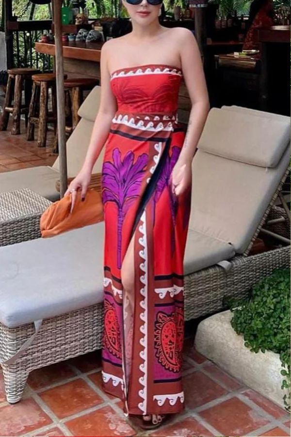 THE BOTANICAL | STRETCHY TUBE TOP HIGH WAIST SLIT MAXI DRESS