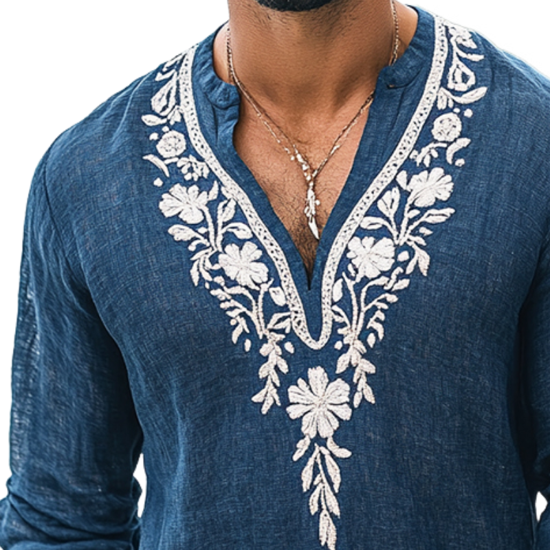 THE RENAUD | VINTAGE EMBROIDERED HENLEY SHIRT