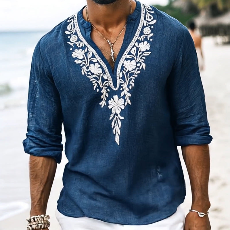 THE RENAUD | VINTAGE EMBROIDERED HENLEY SHIRT