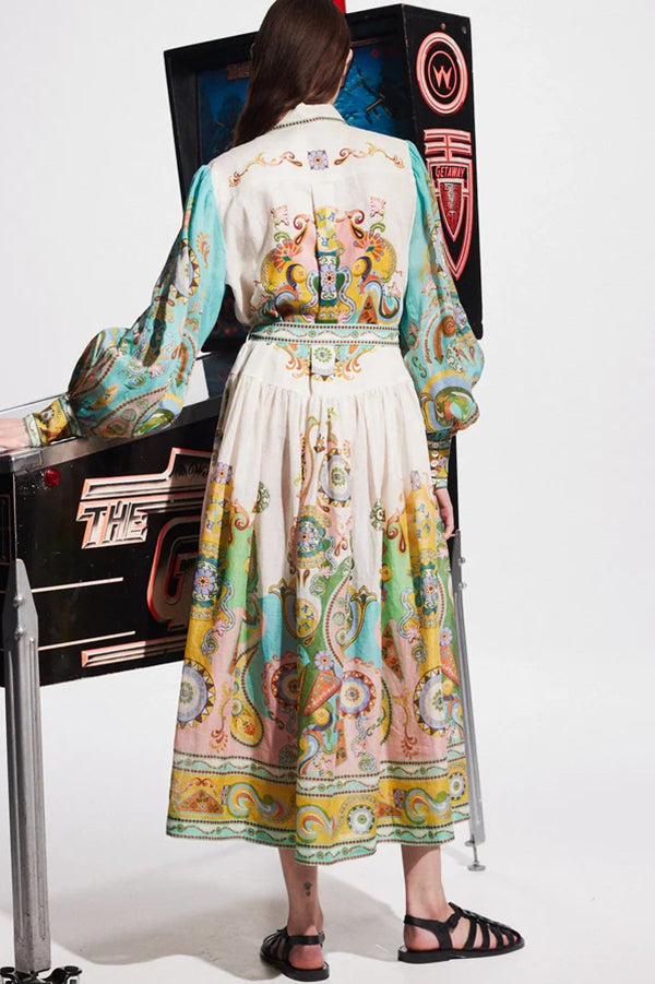 THE ELLEN | BALLOON SLEEVE BELT SHIRT MIDI DRESS