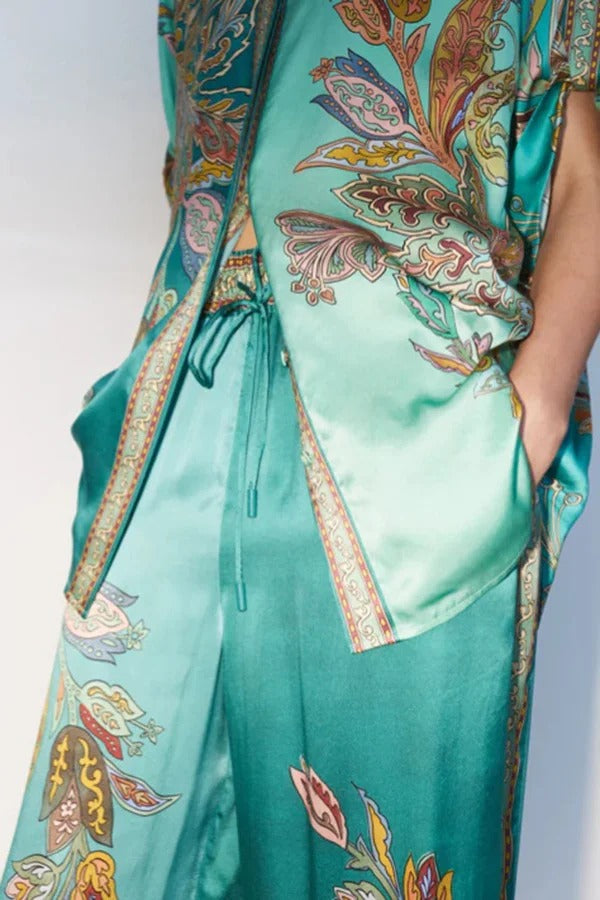 THE ANAIS | SATIN ELASTIC WAIST POCKET WIDE LEG PANTS
