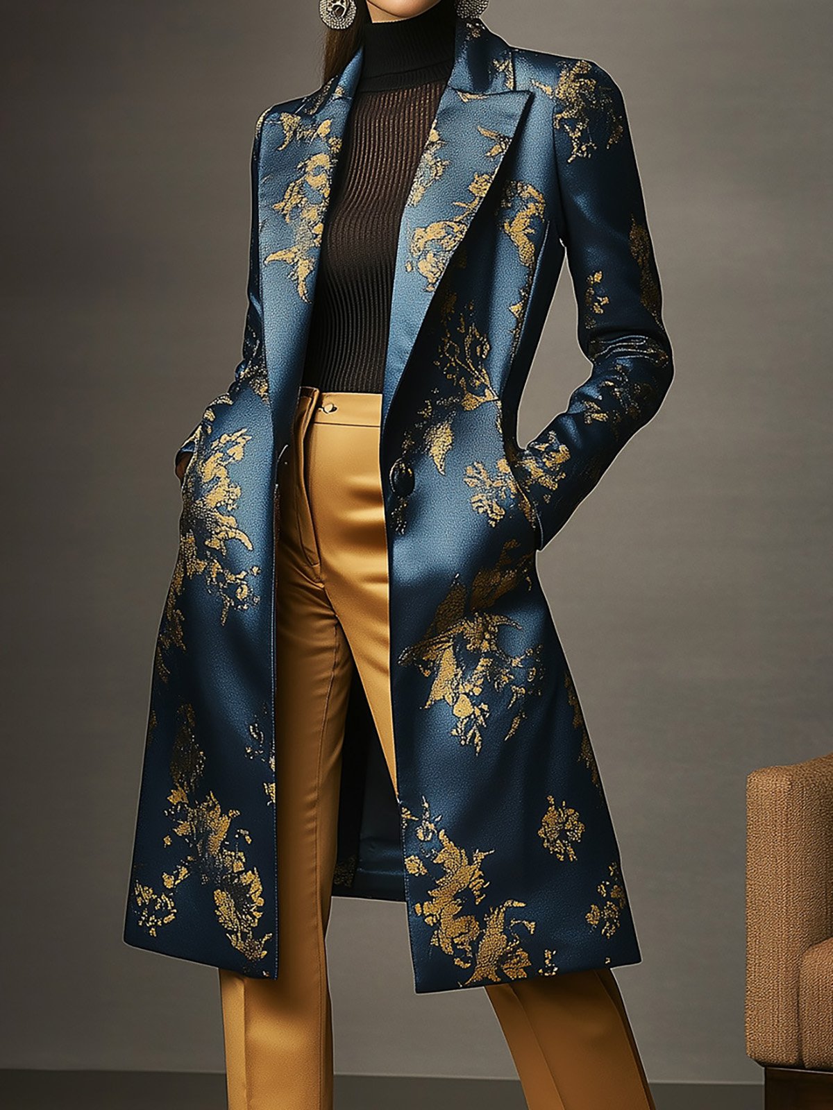 THE GOLDEN TWILIGHT | FLORAL SATIN OVERCOAT