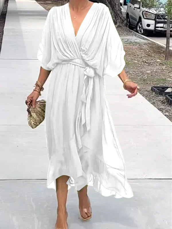THE MARISSA | SILK MUSLIN V-NECK DRESS