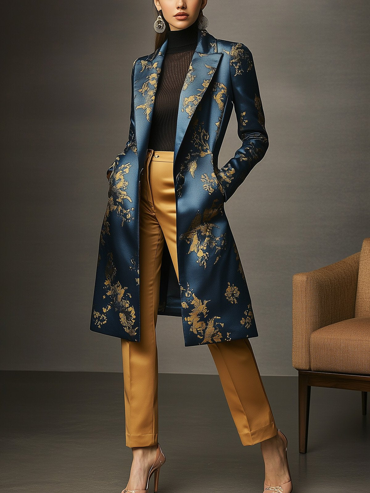 THE GOLDEN TWILIGHT | FLORAL SATIN OVERCOAT