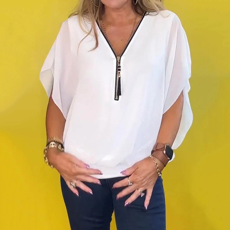 THE LINA | CHIFFON ZIP-COLLAR BLOUSE