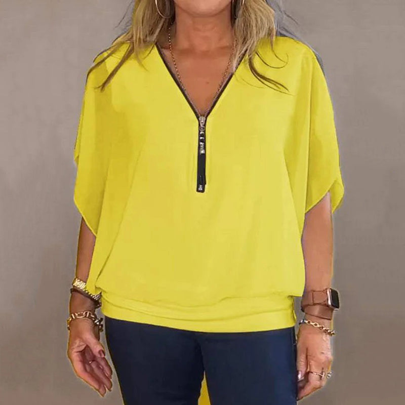 THE LINA | CHIFFON ZIP-COLLAR BLOUSE