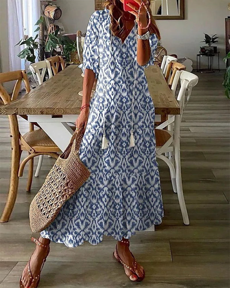 THE ELINA | PRINTED V-NECK MAXI