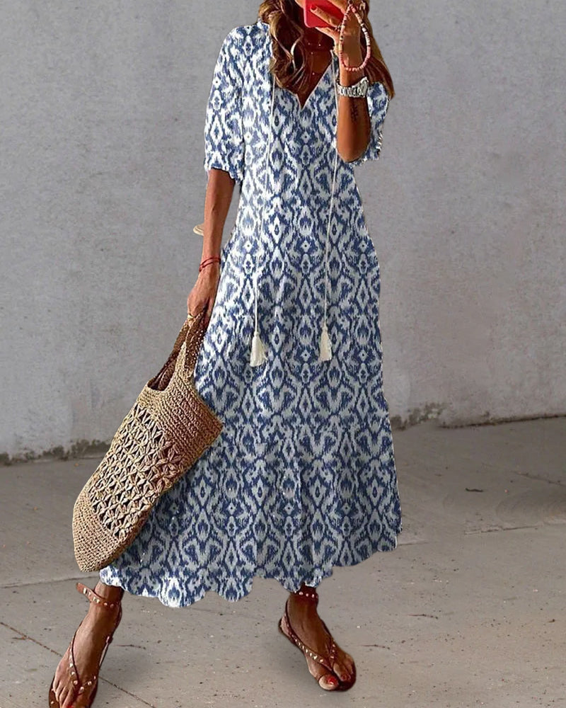 THE ELINA | PRINTED V-NECK MAXI