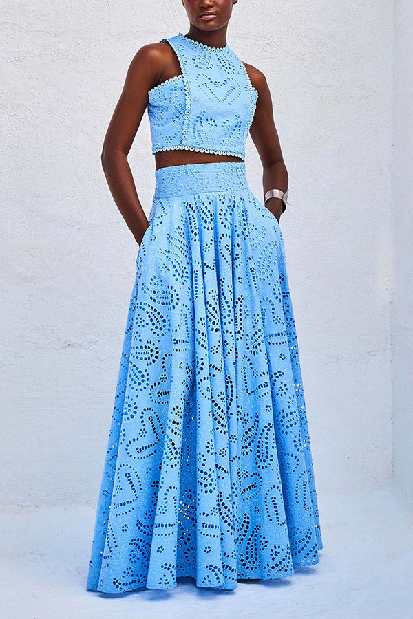 THE AURELIA | LACE CUTOUT SLIT MAXI SKIRT SET