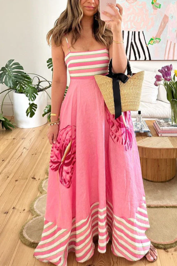 THE MAUREEN | BACKLESS STRIPES MAXI CAMI DRESS