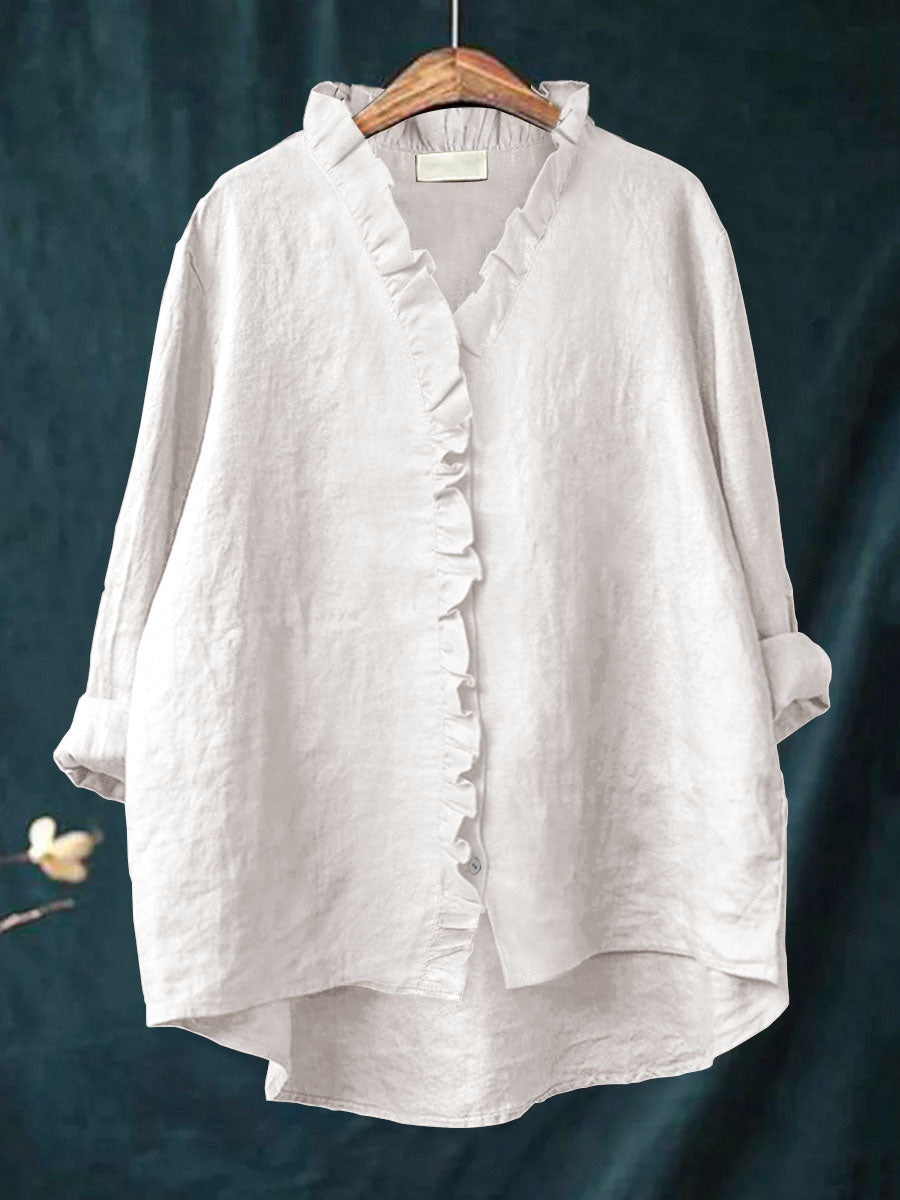 THE MARIBEL | COTTON-LINEN RUFFLE SHIRT