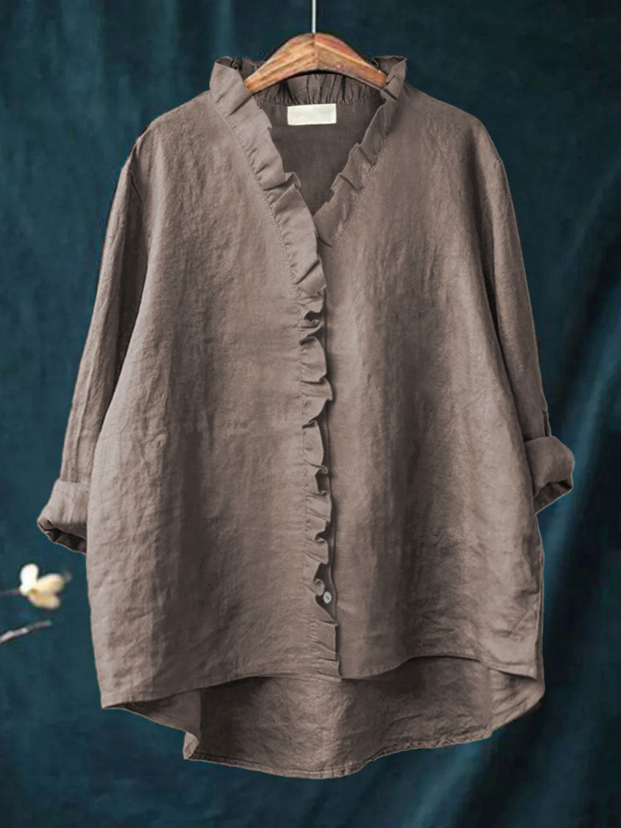THE MARIBEL | COTTON-LINEN RUFFLE SHIRT