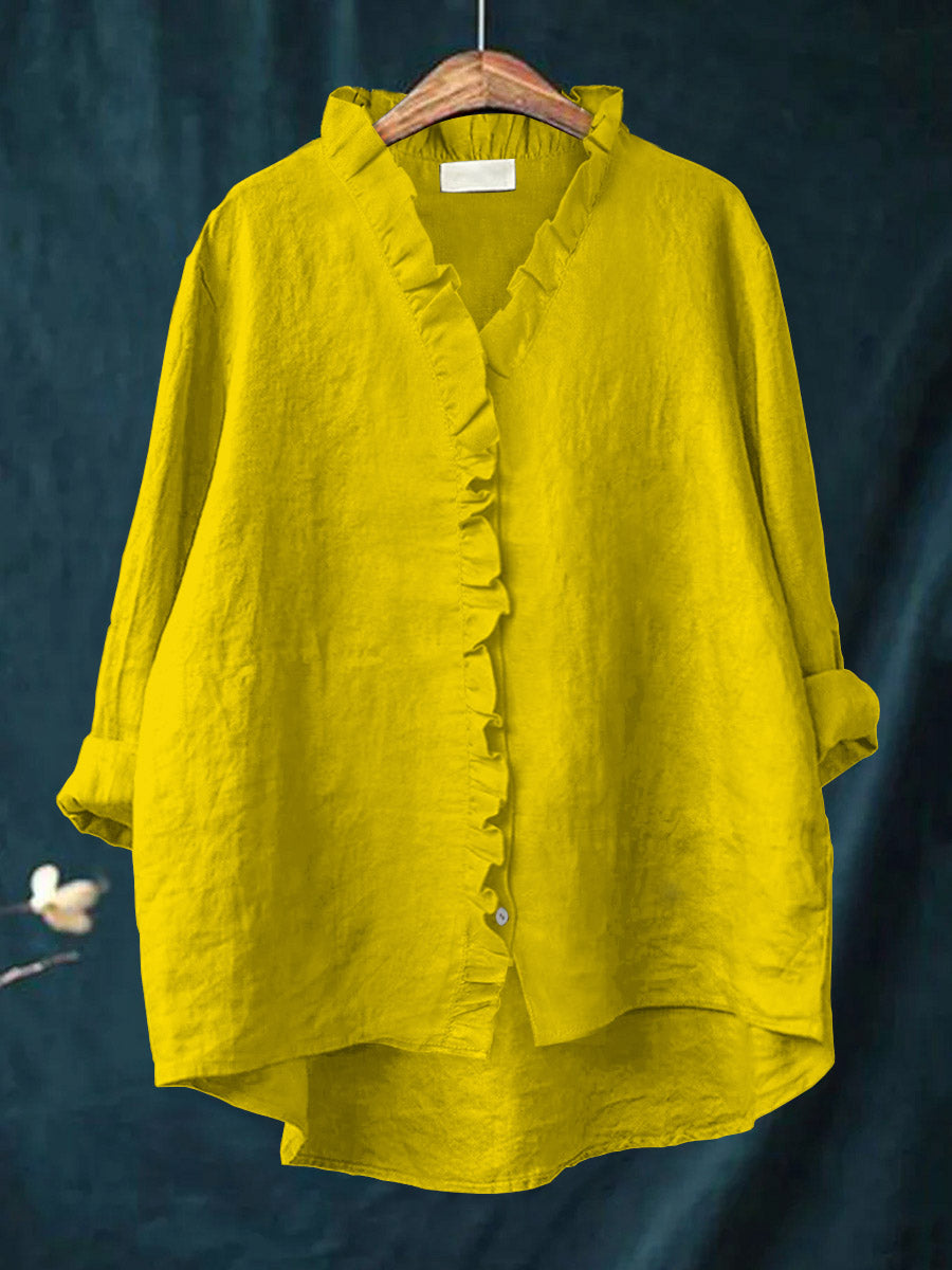 THE MARIBEL | COTTON-LINEN RUFFLE SHIRT
