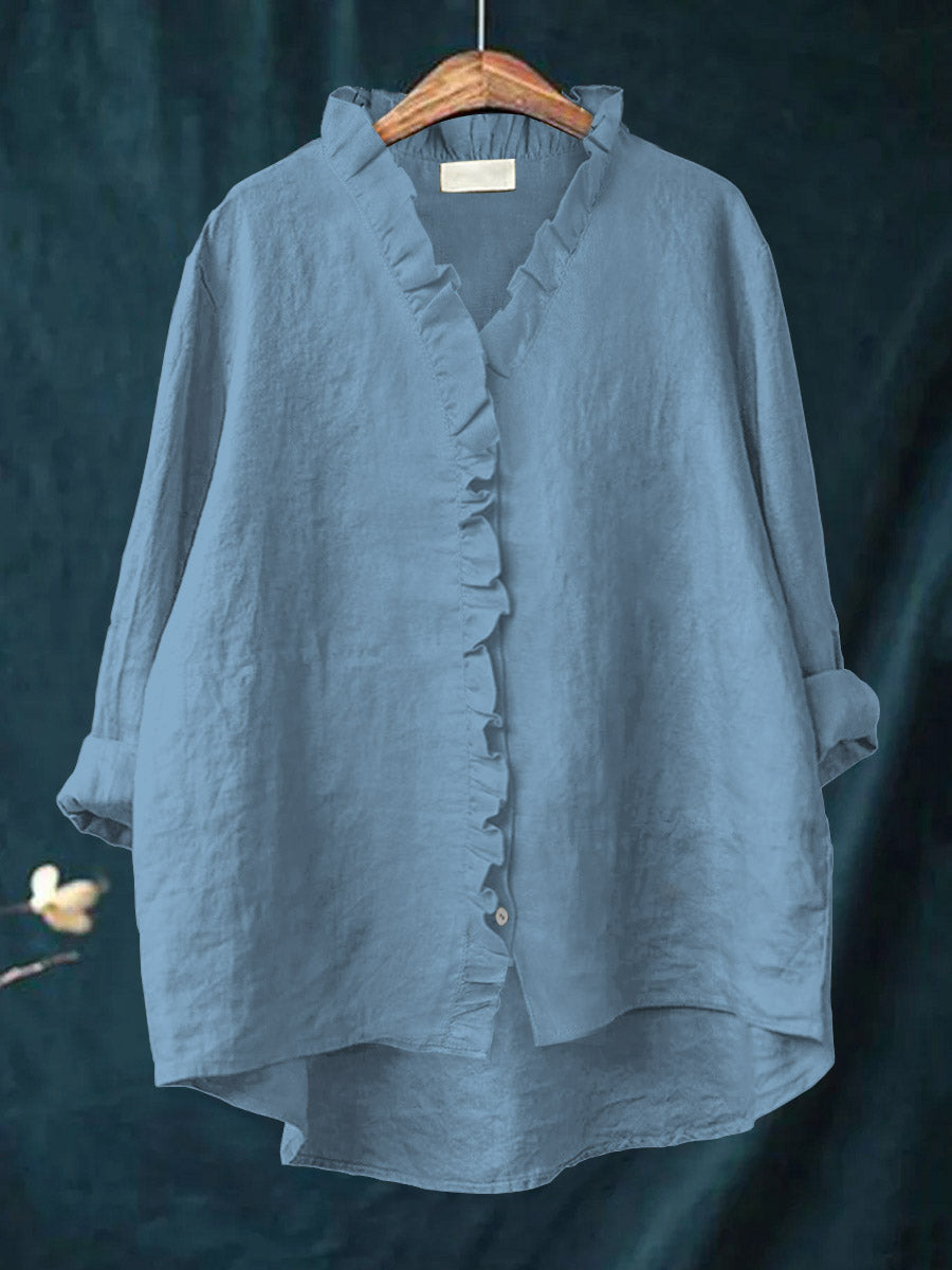 THE MARIBEL | COTTON-LINEN RUFFLE SHIRT