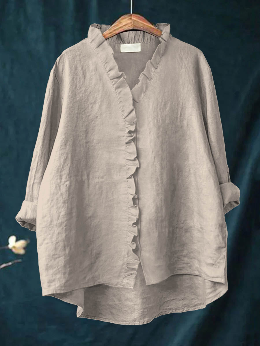 THE MARIBEL | COTTON-LINEN RUFFLE SHIRT